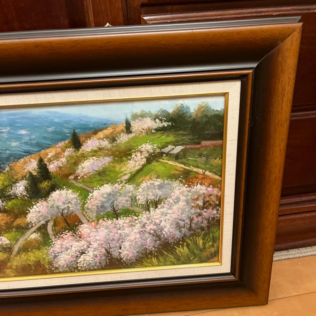 【値下げしました】油彩画 桜の丘の風景