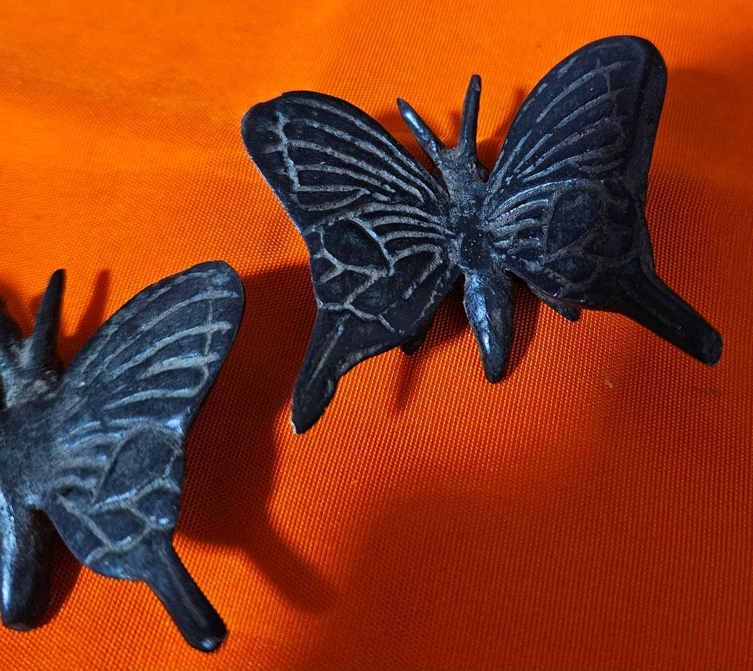 【時代古作品❗】古銅唐金　銅製　蝶型　 筆架　筆置　文鎮　文房具　文房四宝一対