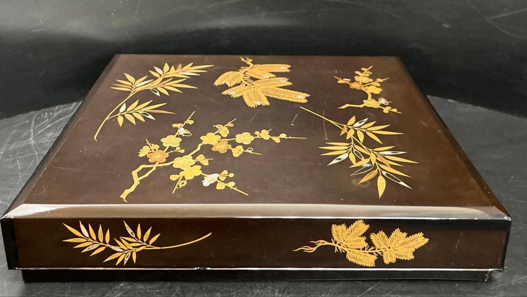 時代　木製　上手蒔絵内梨地硯箱　木箱付　東Y7-1126☆2Fトコヒカ