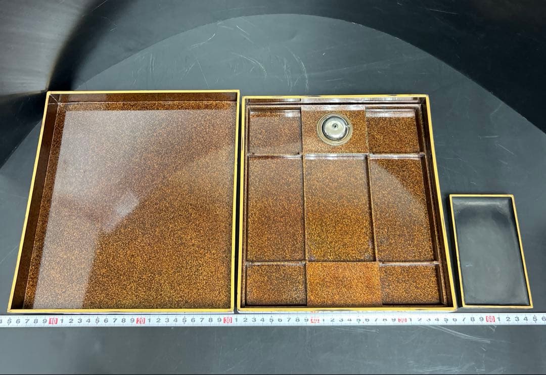 時代　木製　上手蒔絵内梨地硯箱　木箱付　東Y7-1126☆2Fトコヒカ