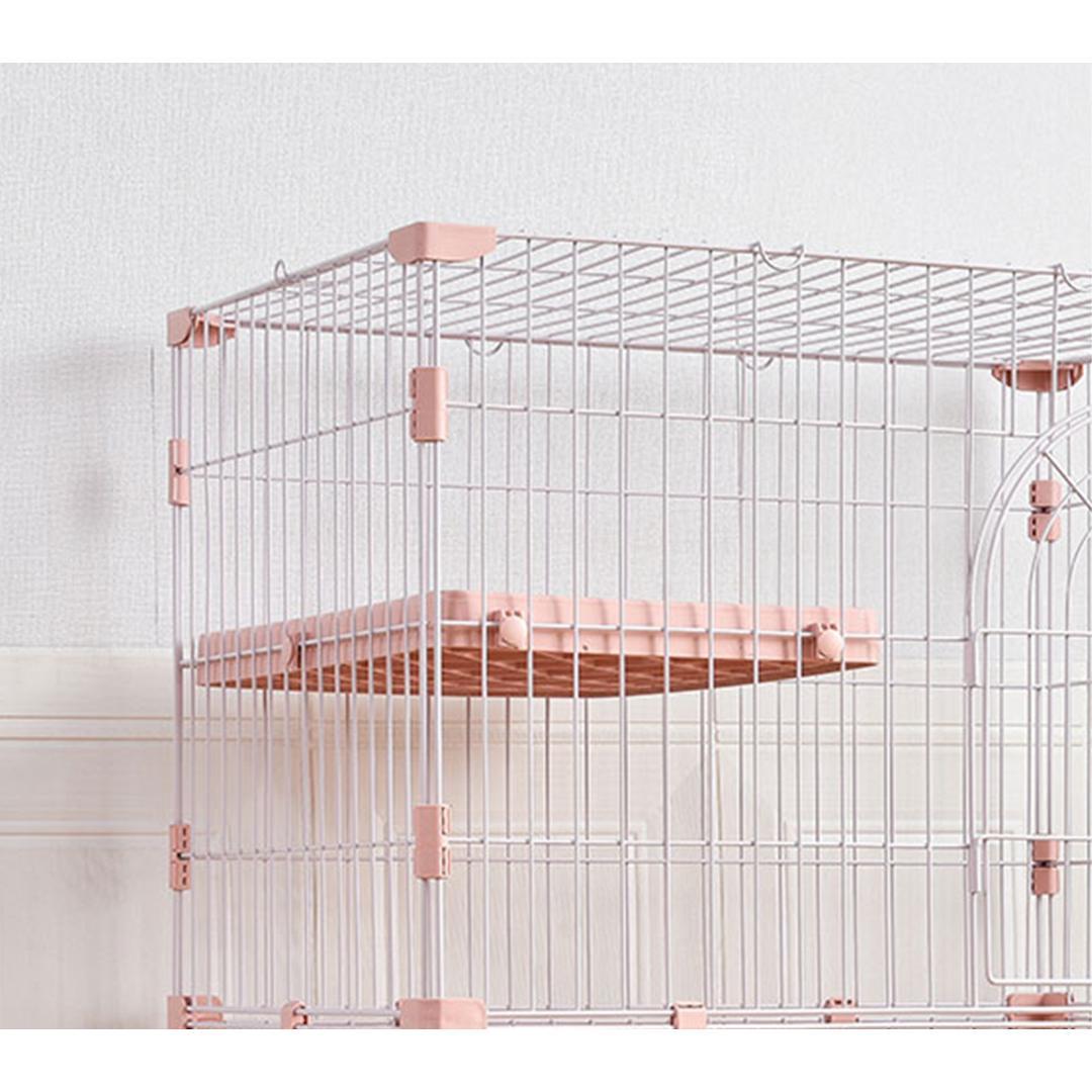 【ピンク】猫 ケージ キャットケージ 2段 猫ゲージ 多段 脱走防止ペットケージ