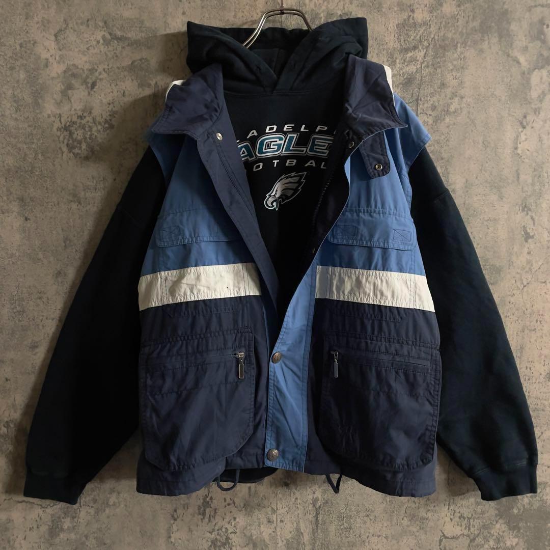 NFL EAGLES 3段ロゴプリントパーカー ×ヴィンテージ バイカラーベスト