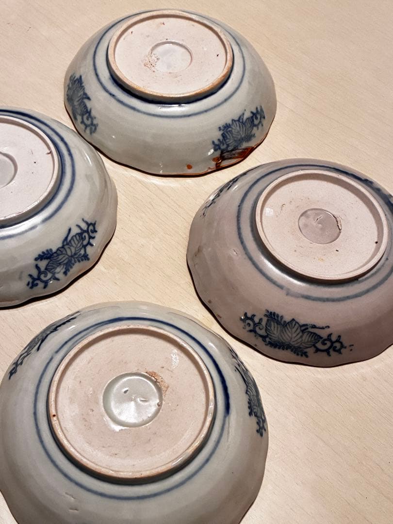 古伊万里なます皿　江戸時代 色絵金彩 膾皿　 輪花　美品4枚セット