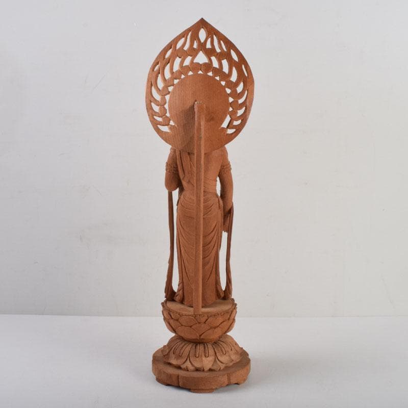 仏教美術　木彫　観音菩薩立像　仏像　置物　在銘　高さ約46cm　V　8764