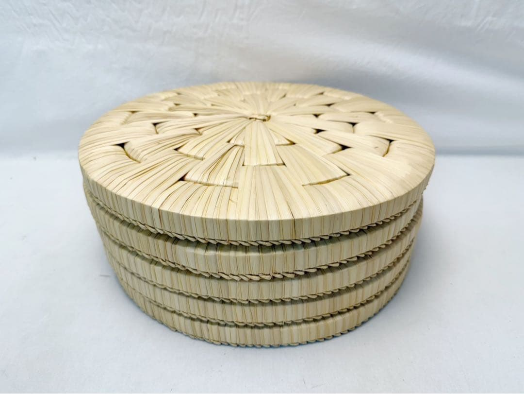 未使用 茶道具 露地道具 円座 5客揃 藁竹 露地草履 一足 水屋道具 紙箱