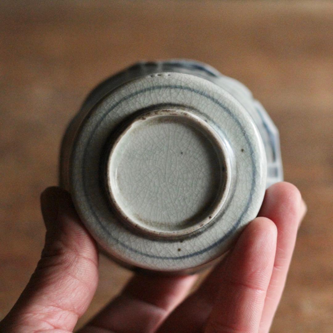 太白手 陶胎染付 輪花 筒盃 盃 ぐい呑み 古美術 古道具 アンティーク