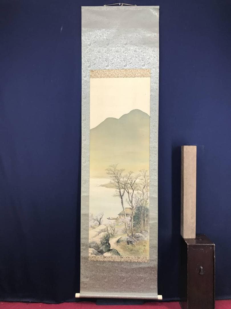 【真作】関晴風/山湖春景図/湖畔漁舟図/山水図/掛軸/名家伝来/AD-371