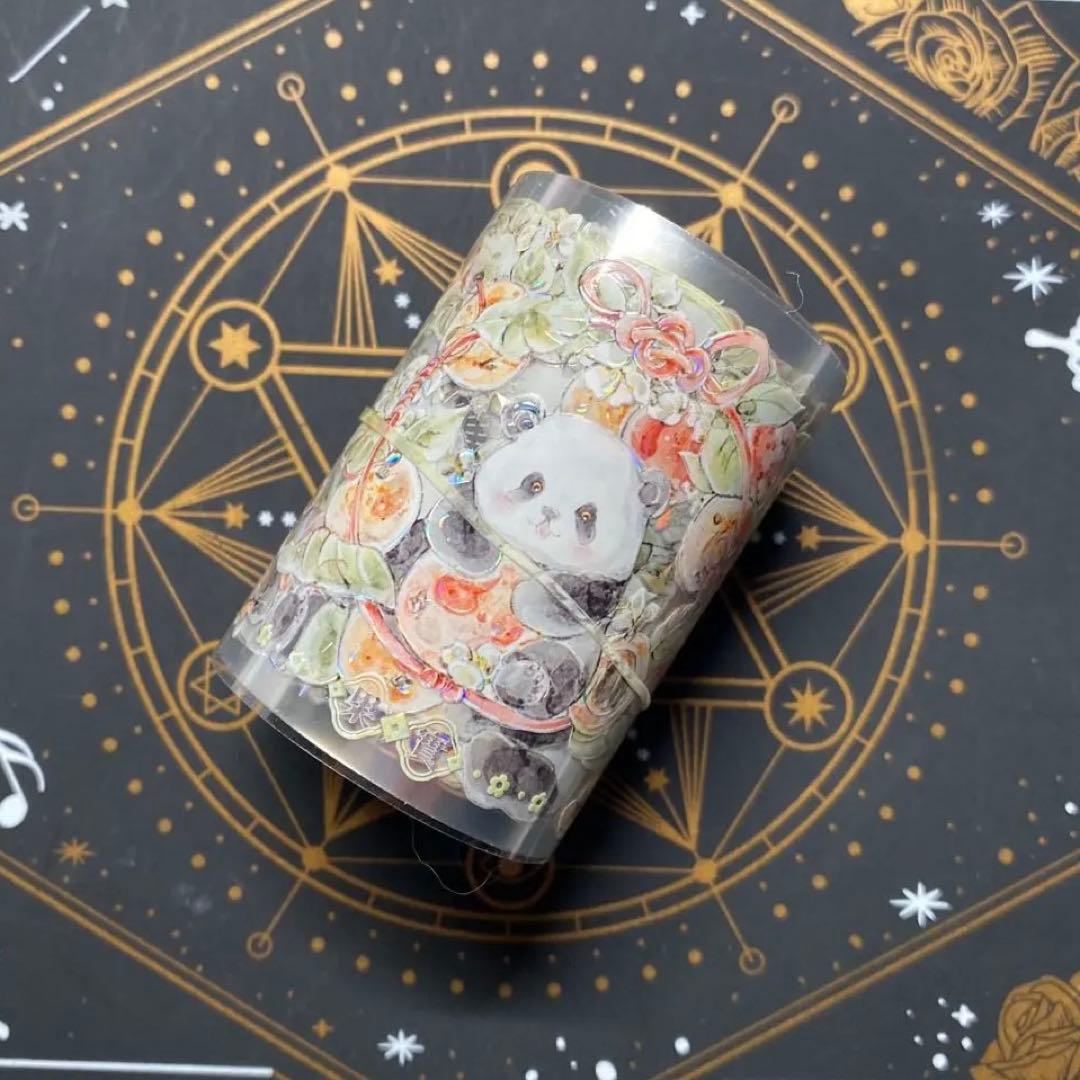 【9211】海外　マステ　中古巻　貝殻光マスキングテープ　パンダ　動物系　果物