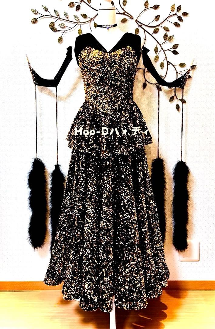 新品同様★ダンスドレス★スタンダード★社交ダンス★競技会★パーティー★黒ゴールド