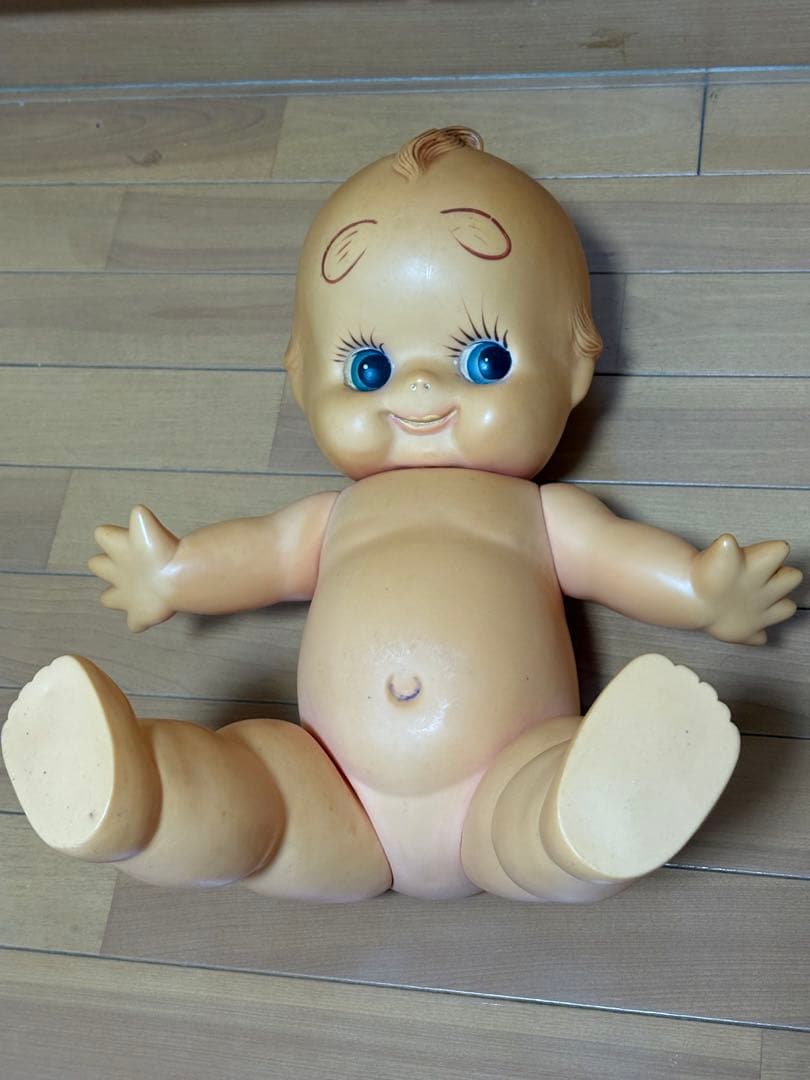 【家宝】特大キューピー人形 56cm 緑羽根 背中花びらS刻印 ヴィンテージ