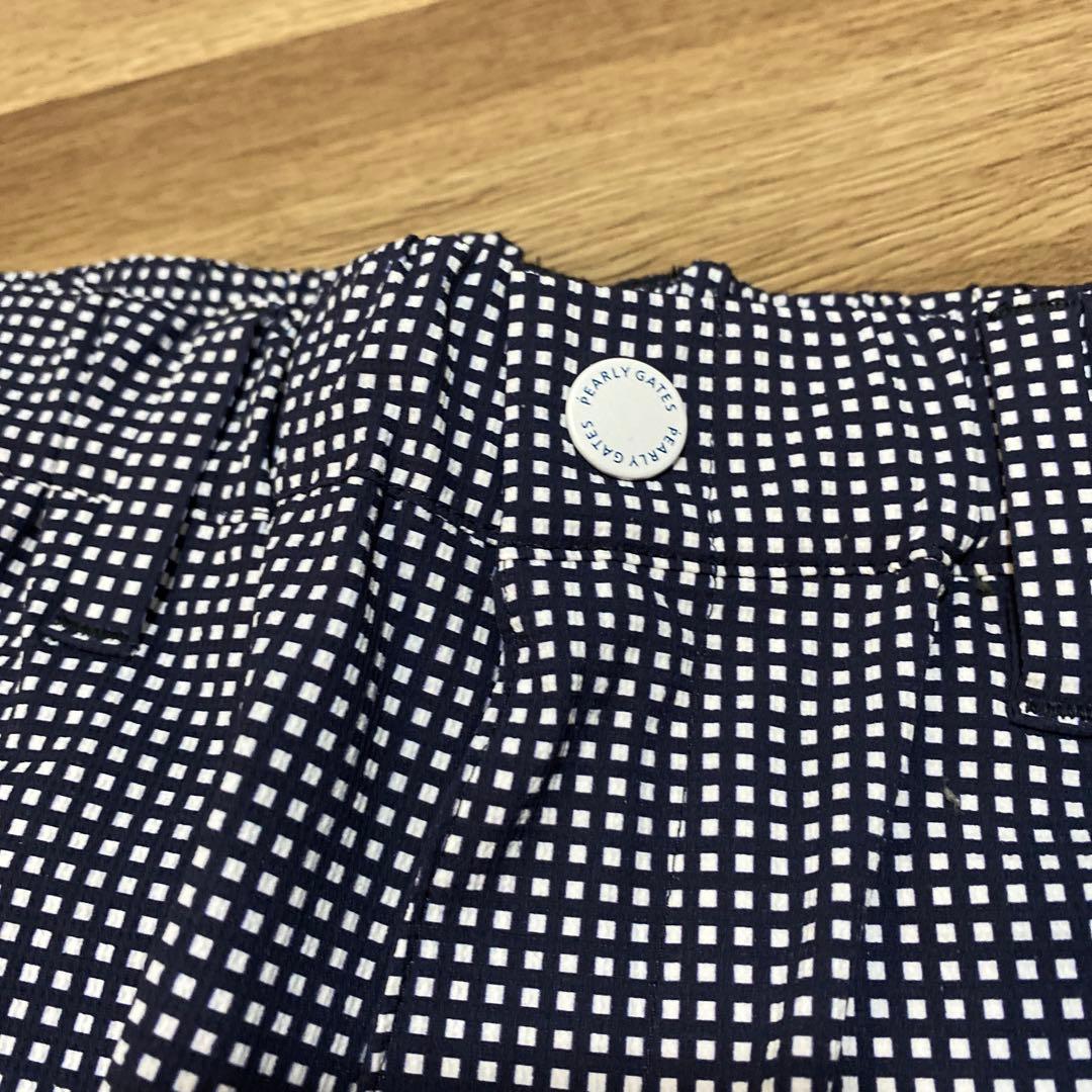 美品 パーリーゲイツ ロングパンツ ネイビー ホワイト ブロックチェック柄 S