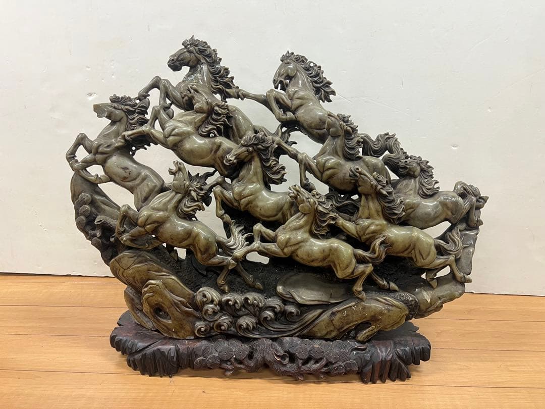 九頭馬　寿山石　置物　取引限定