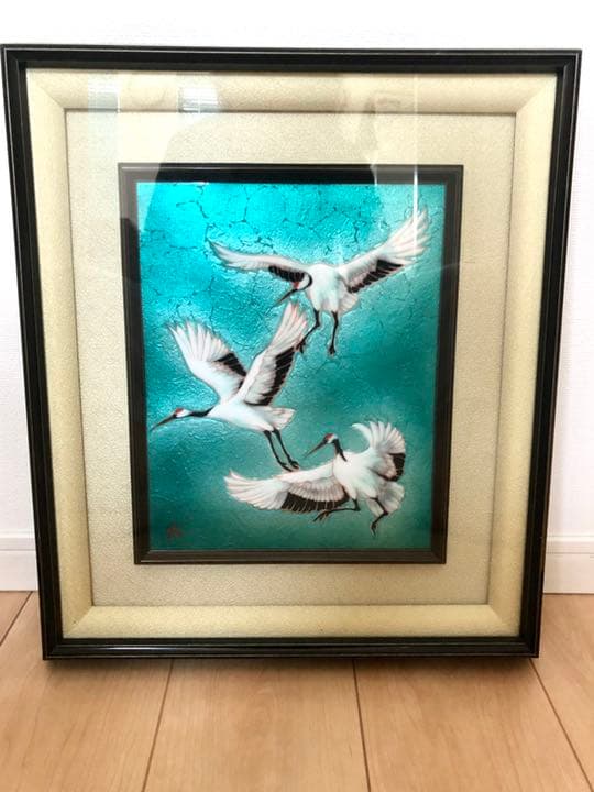 吉田武　七宝焼　額縁　鶴　飛翔 舞鶴　七宝画