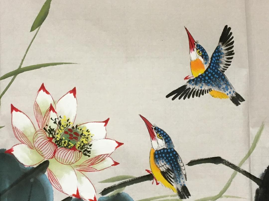 中国現代書画家 呉雅君氏作品『荷塘清趣』図 肉筆真作保証 表装前