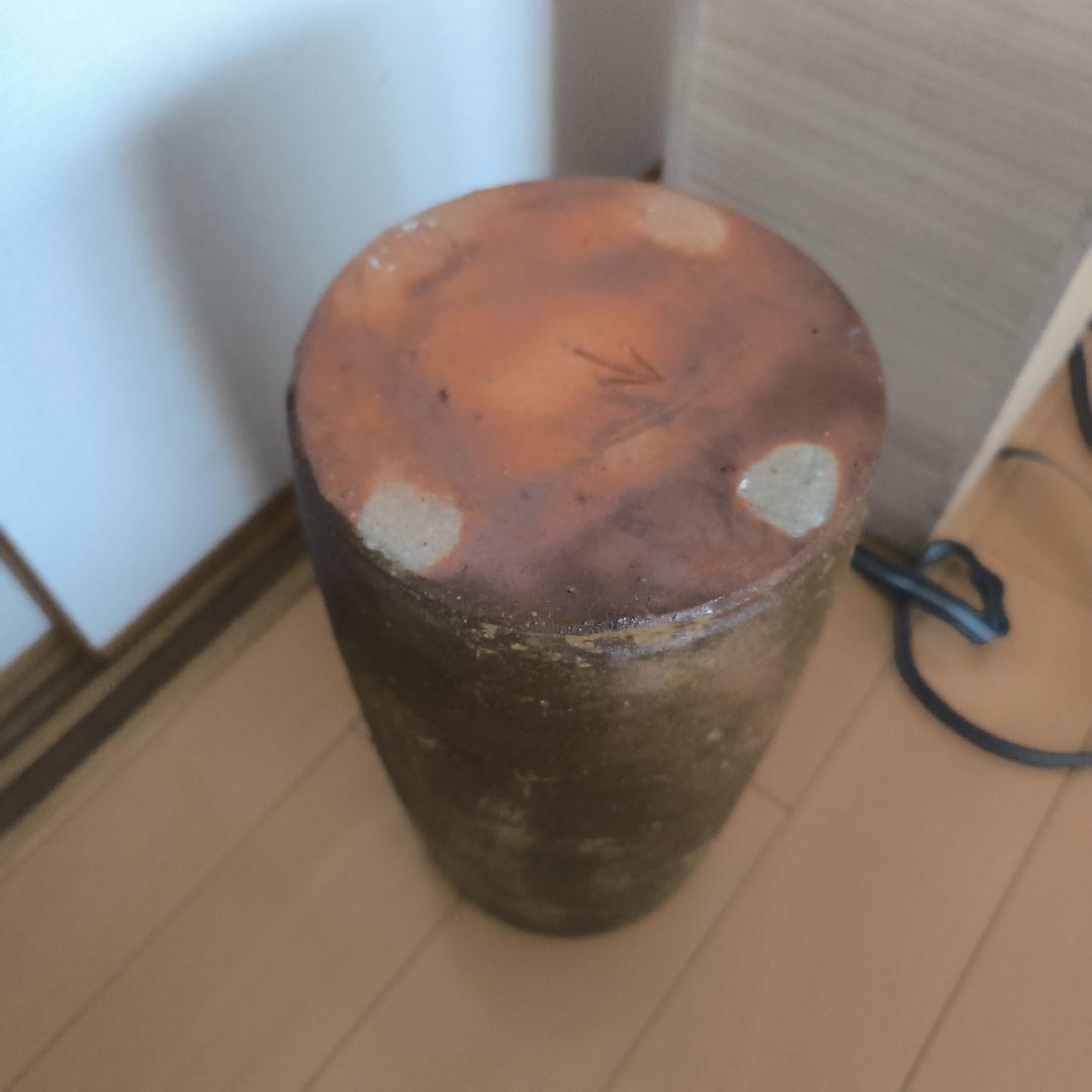 備前焼　壺　花器　円筒形陶器 茶色