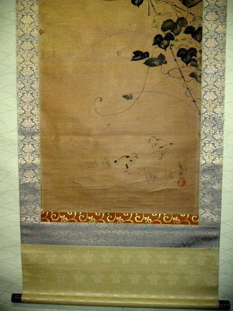 ♥掛軸　日本画　【 森村 宜稲 】　花鳥図　掛け軸　桐箱付き　骨董品