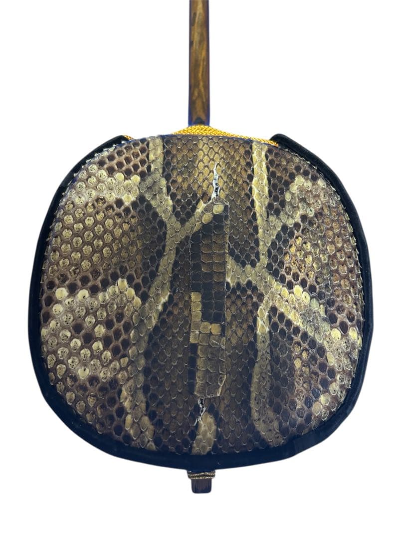 六線　琉球　 沖縄三線 蛇皮 民族楽器 破れ補修済み　沖縄伝統楽器　バチ付き