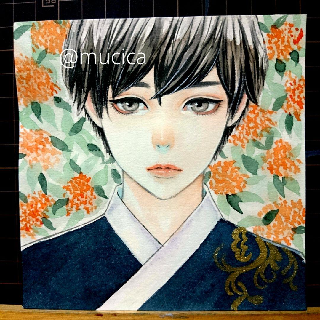 ポストカード 手描きイラスト 《 金木犀 》 水彩画 オリジナル