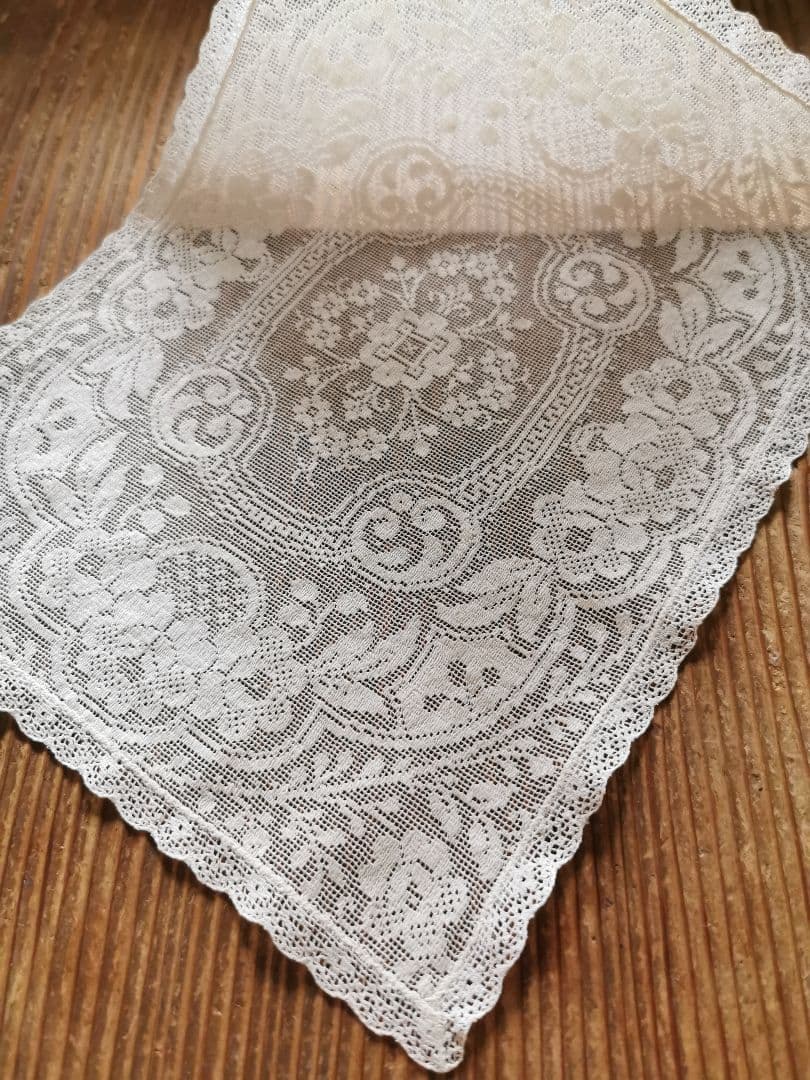 アンティーク 目の細かな◻◽フィレレース レクタングル トレイクロス ローズ紋様