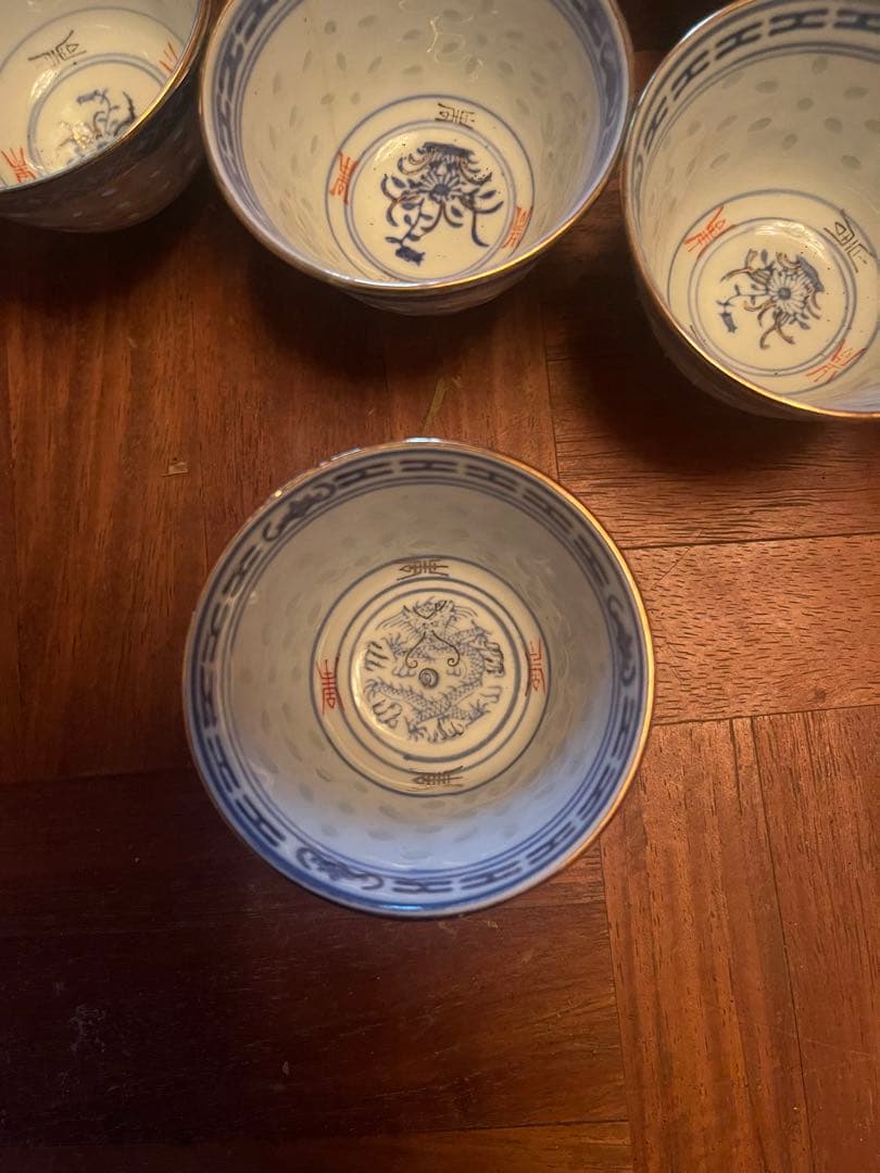 中国美術景徳鎮染付金彩　湯呑み　蛍焼　細密細工　古美術品　44客セット