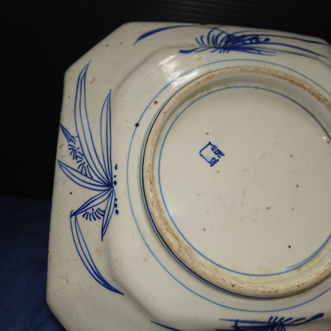 時代物古伊万里四方隅切皿染付青華ベロ