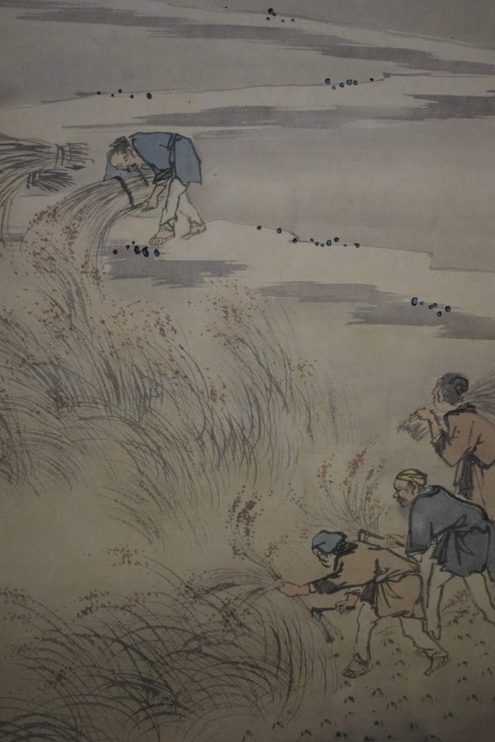 真作/景文/人物収穫図/農耕図/布袋屋掛軸HI-57