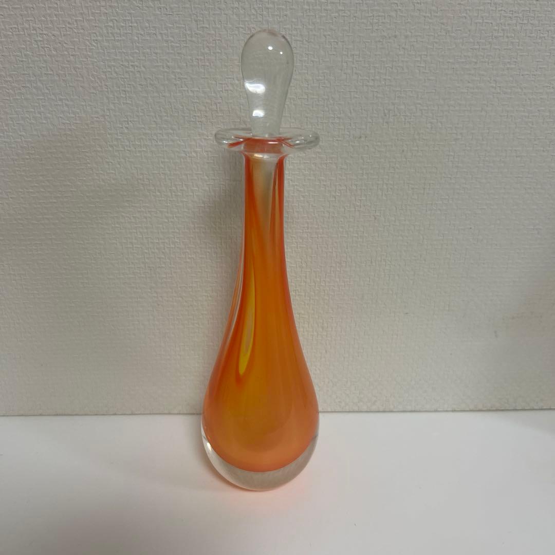 作家　ガラス作家　オレンジグラデーション 香水ボトル　吹きガラス