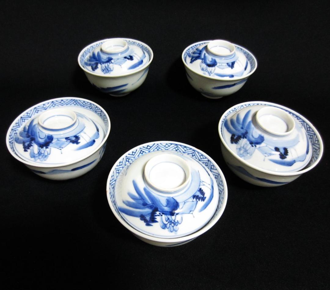 骨董品 アンティーク 蓋付き小鉢 5客セット　何焼きか不明？