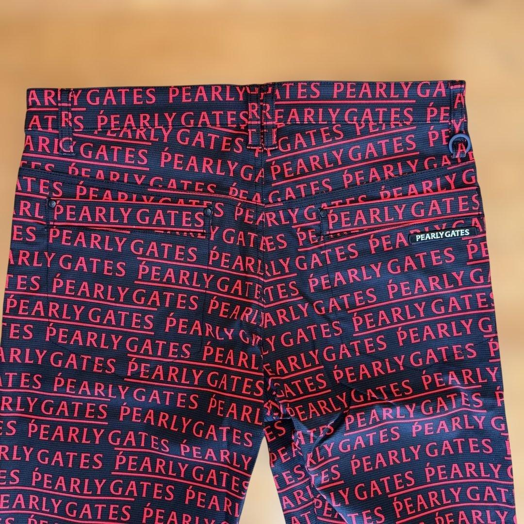 ☆新品☆PEARLY GATES ロゴプリント スリムフィットパンツL 黒/赤