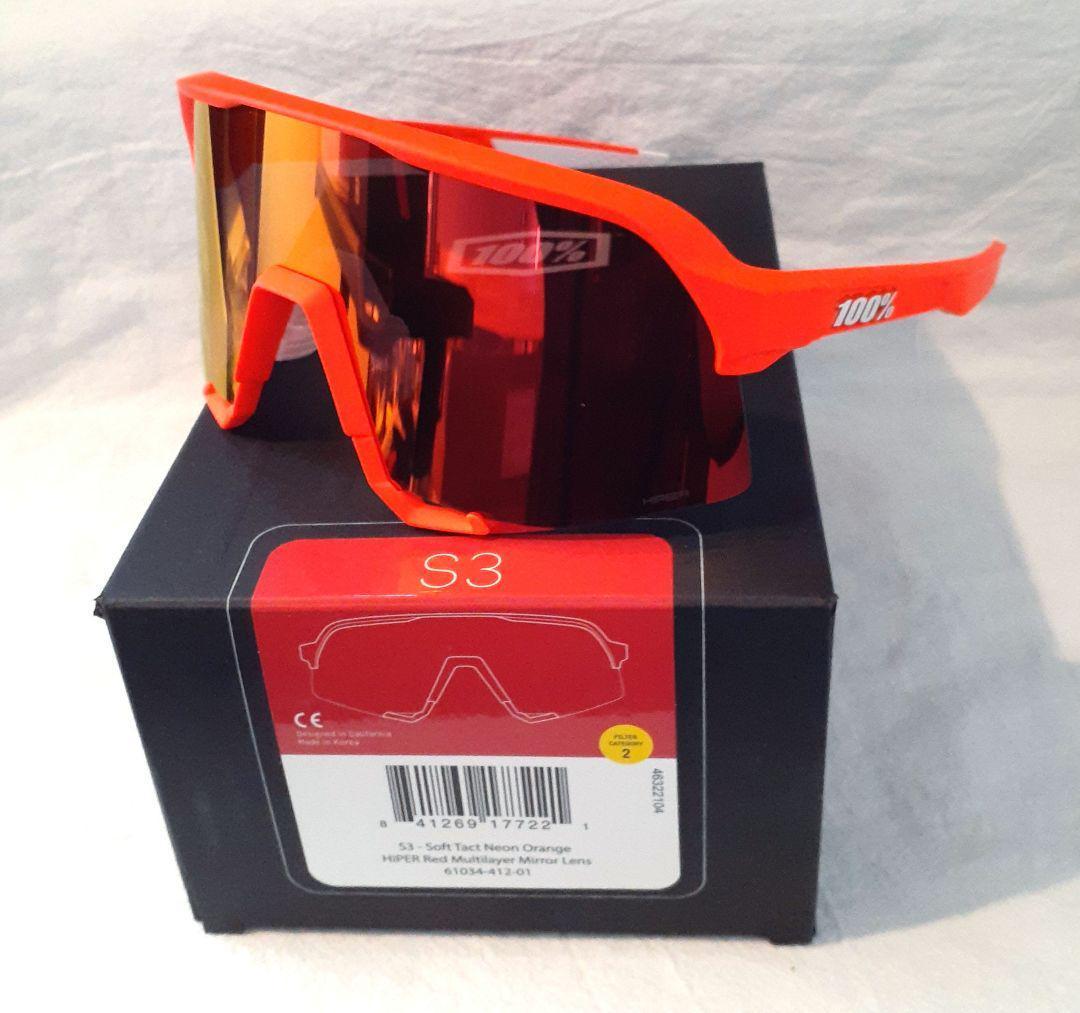 100% S3 ネオンオレンジ レッドミラーレンズ ワンハンドレッド サングラス