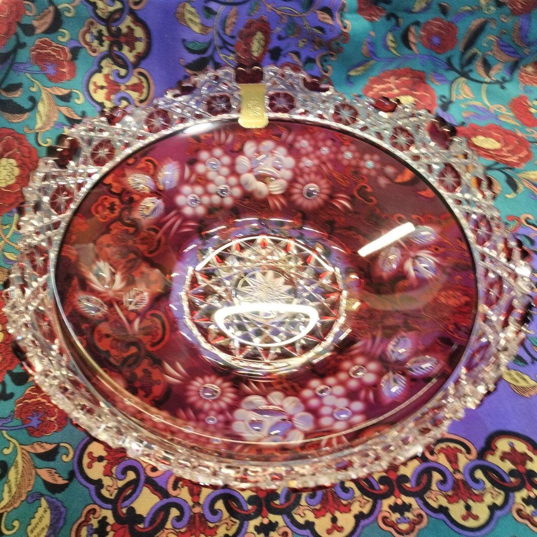 マイセンクリスタル ボール25cm 赤被せ バラ