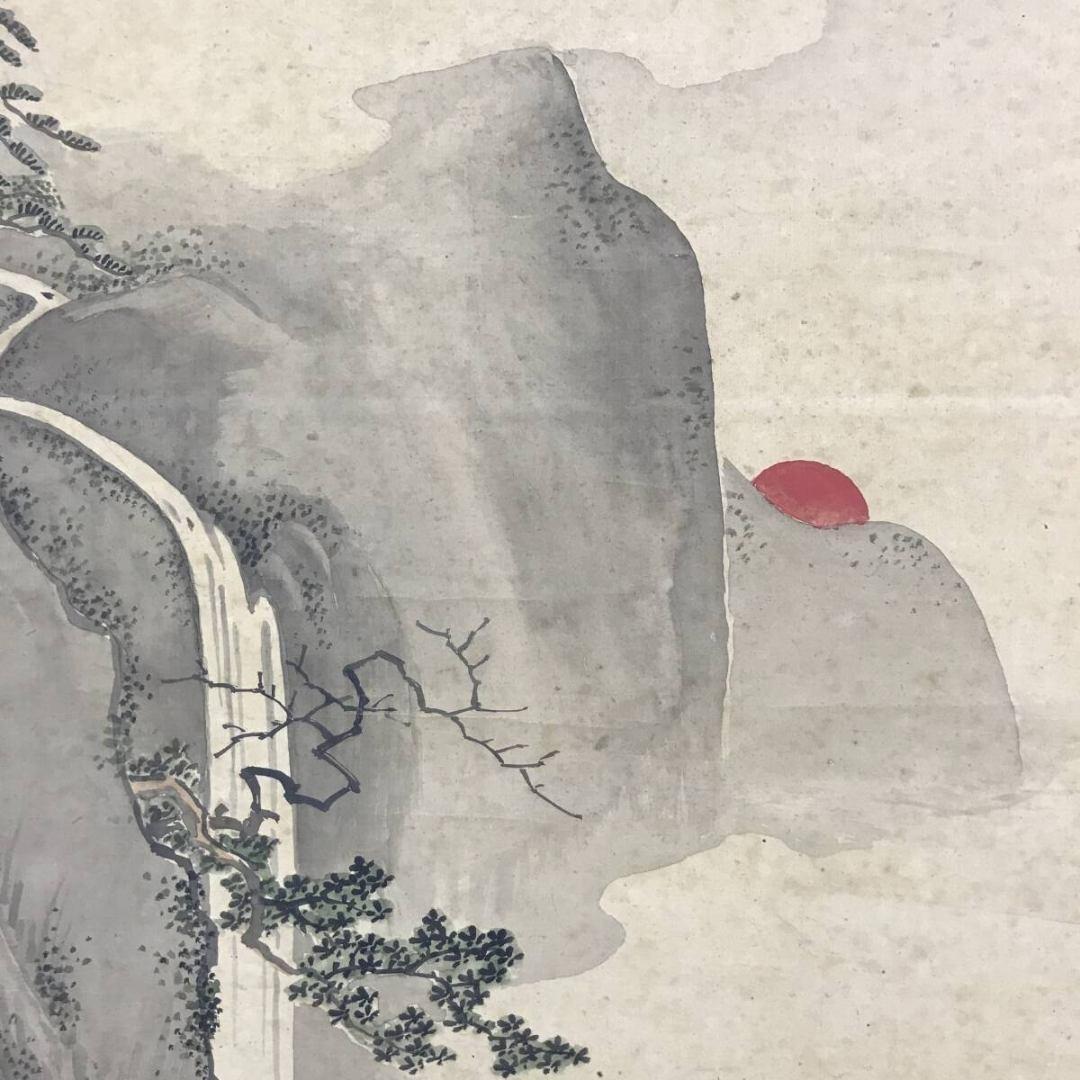 真作/狩野善信/滝山水人物図/掛軸/名家伝来/AK-239