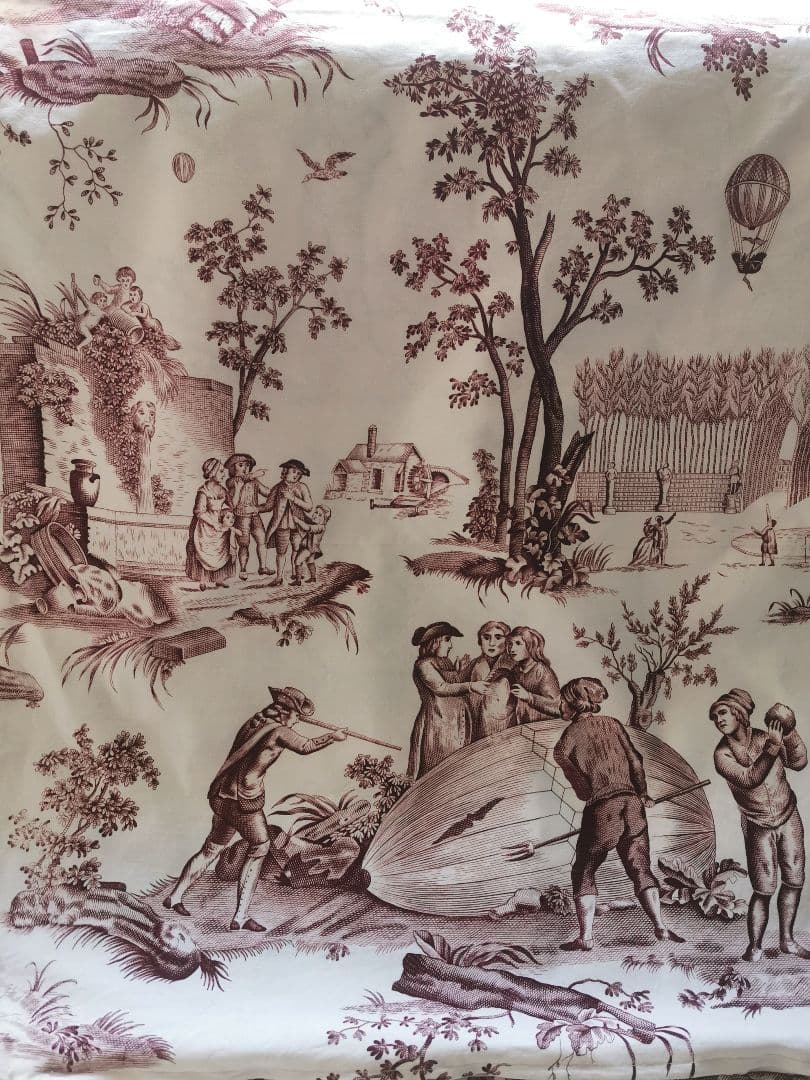 ヴィンテージ 復刻トワルドジュイ 1784年パリ気球飛行版画 クッションカバー