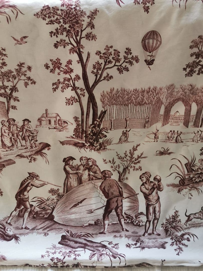 ヴィンテージ 復刻トワルドジュイ 1784年パリ気球飛行版画 クッションカバー