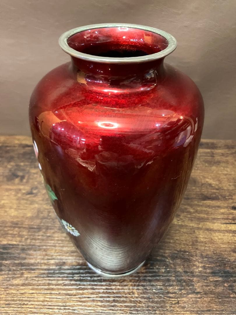 七宝焼 花瓶 菊柄 大小2個セット