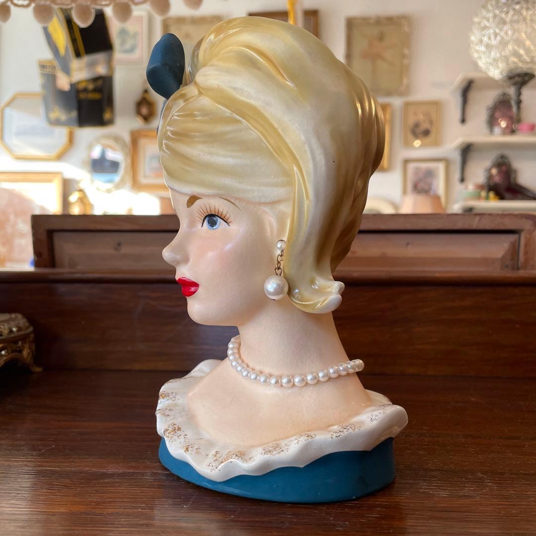 希少品Big！50's〜西洋女性の陶器花瓶アメリカアンティーク ヴィンテージ雑貨