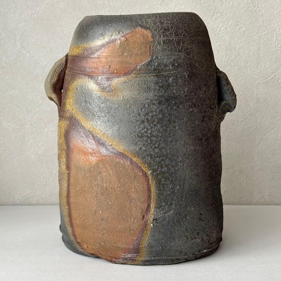 和仁栄幸(正興) 備前 花器 窯変耳付花入 共箱