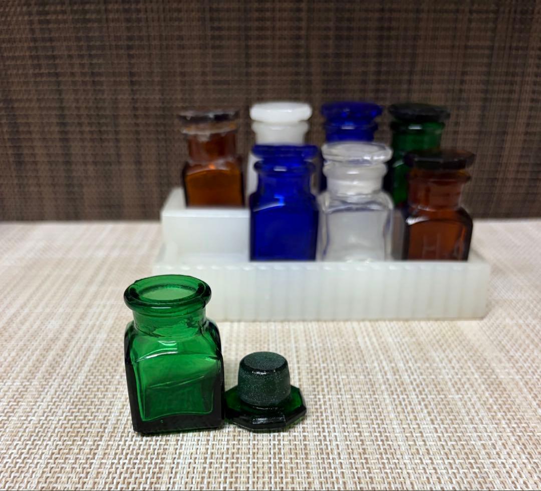 戦前 歯医者 薬瓶 ミルクガラス 薬瓶台 セット ①