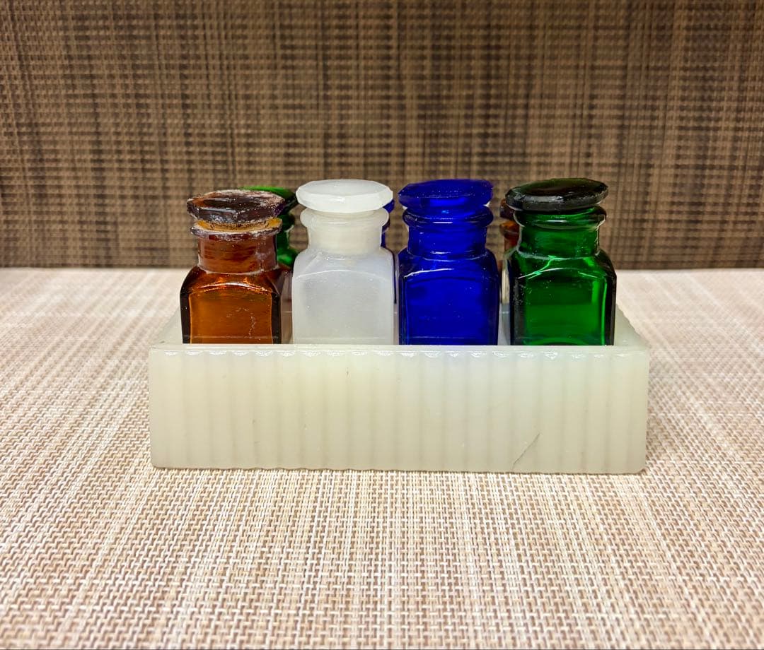 戦前 歯医者 薬瓶 ミルクガラス 薬瓶台 セット ①