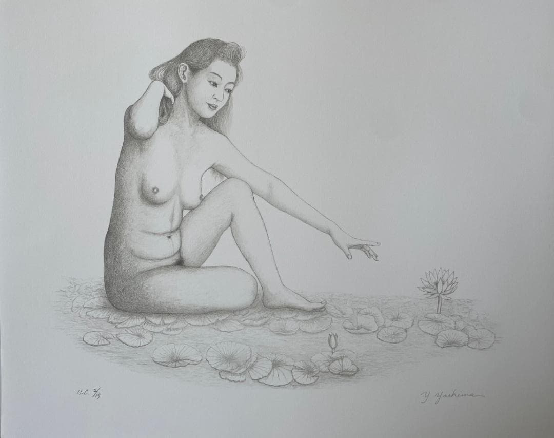 八島義郎　リトグラフ　版画　白蓮の精　作者保存版　 HC 2/15　貴重