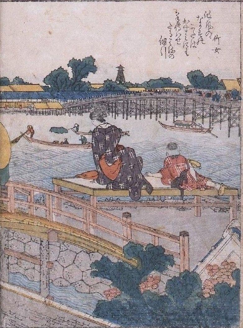 葛飾北斎作　浮世絵版画「絵本　隅田川両岸一覧」上巻　越前和紙複製画