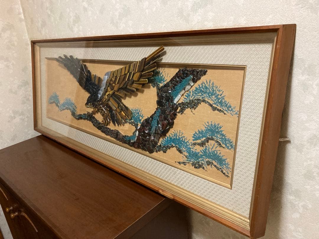 鉱石造 鉱石画 鉱石 鷹絵 縁起額 額縁　大迫力