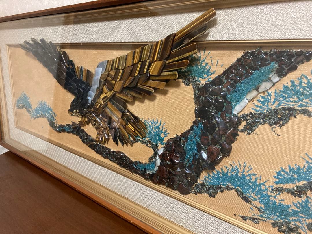 鉱石造 鉱石画 鉱石 鷹絵 縁起額 額縁　大迫力