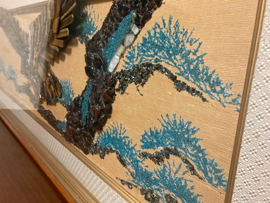 鉱石造 鉱石画 鉱石 鷹絵 縁起額 額縁　大迫力