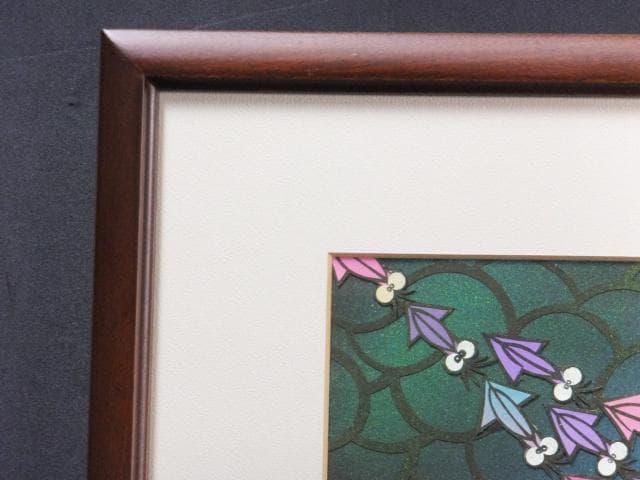 無署名　切絵　貼り絵『波昇蛍烏賊』切絵　貼り絵 0109E