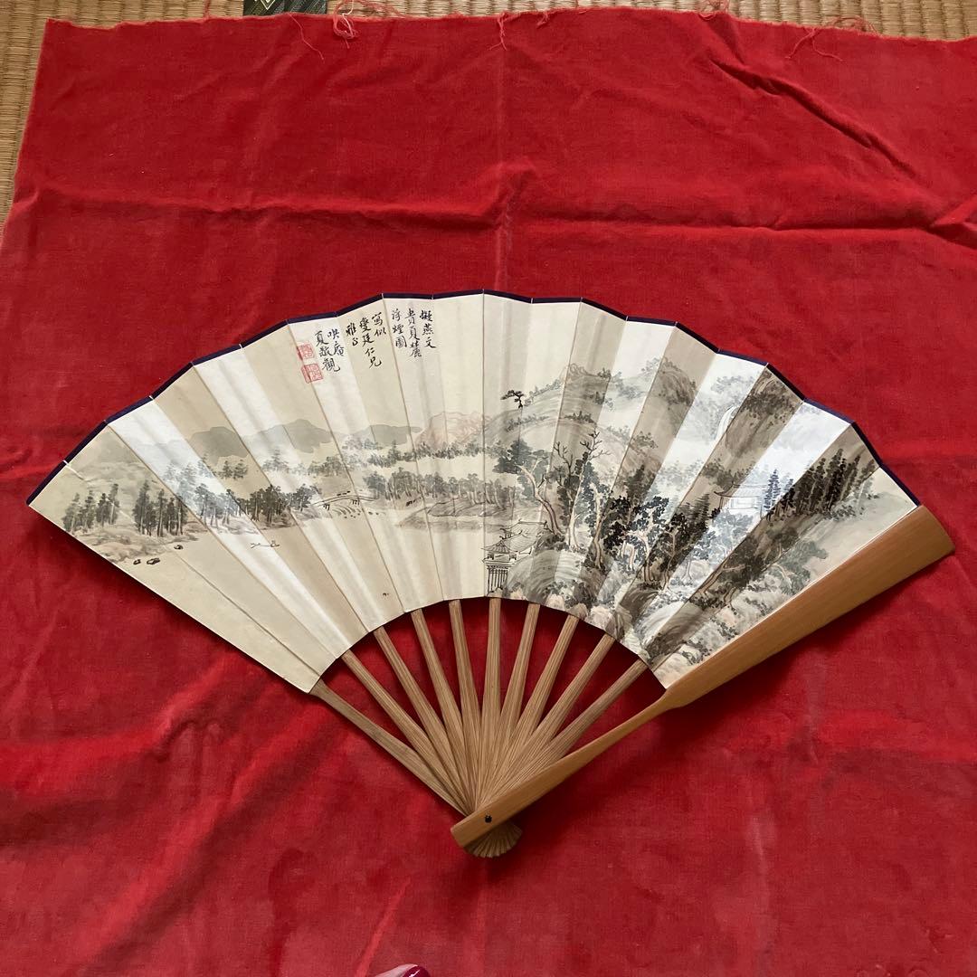 ポ*ム様 茶道具　中国　山水画扇　51㎝　大きい扇子　茶道具