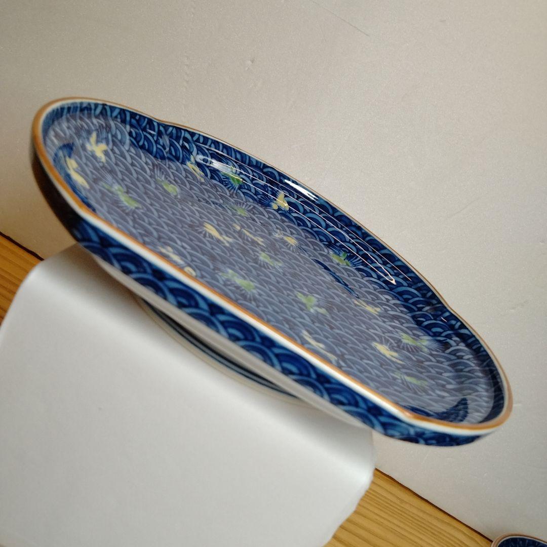 ☆館林 源右衛門 染錦波千鳥皿