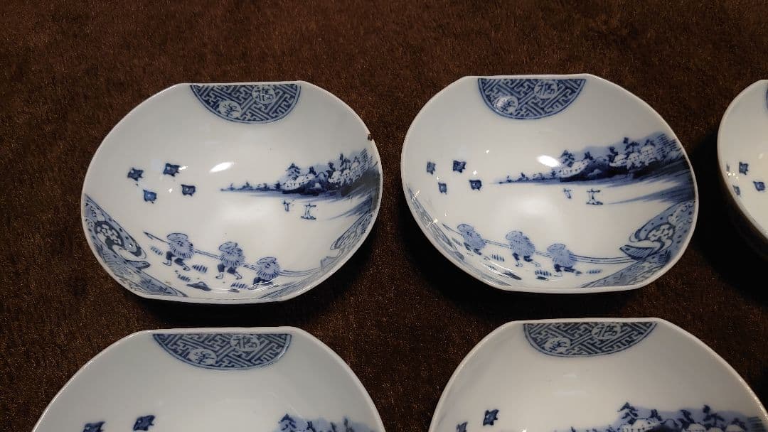 古伊万里　伊万里　染付　楕円鉢　菓子鉢　山水　蔵出し　６客