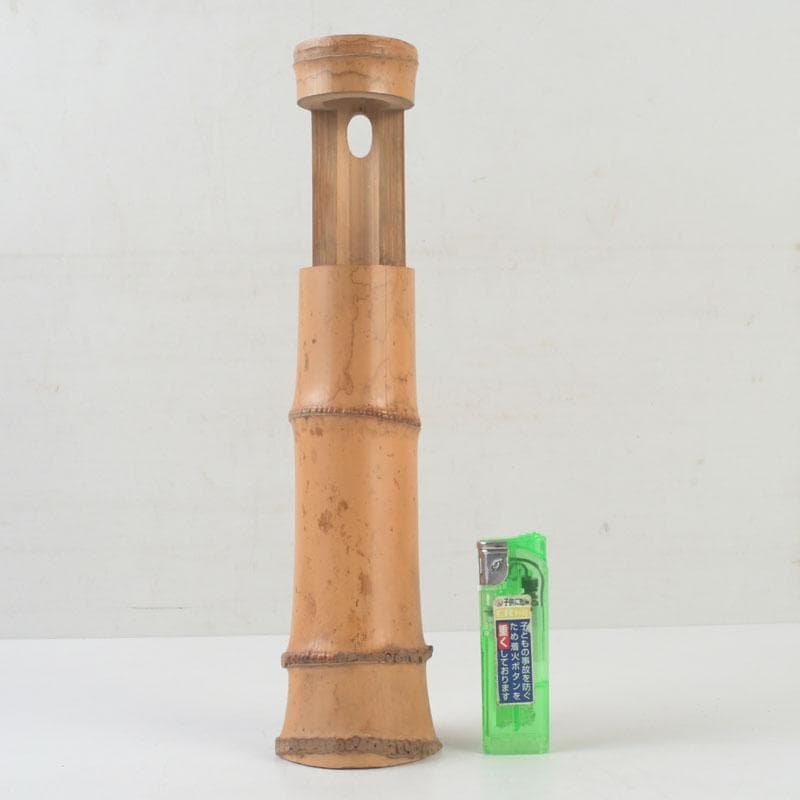 茶道具　古竹製　一重竹花生　花押あり　仰止斎（松尾宗古）書付共箱　C　9723