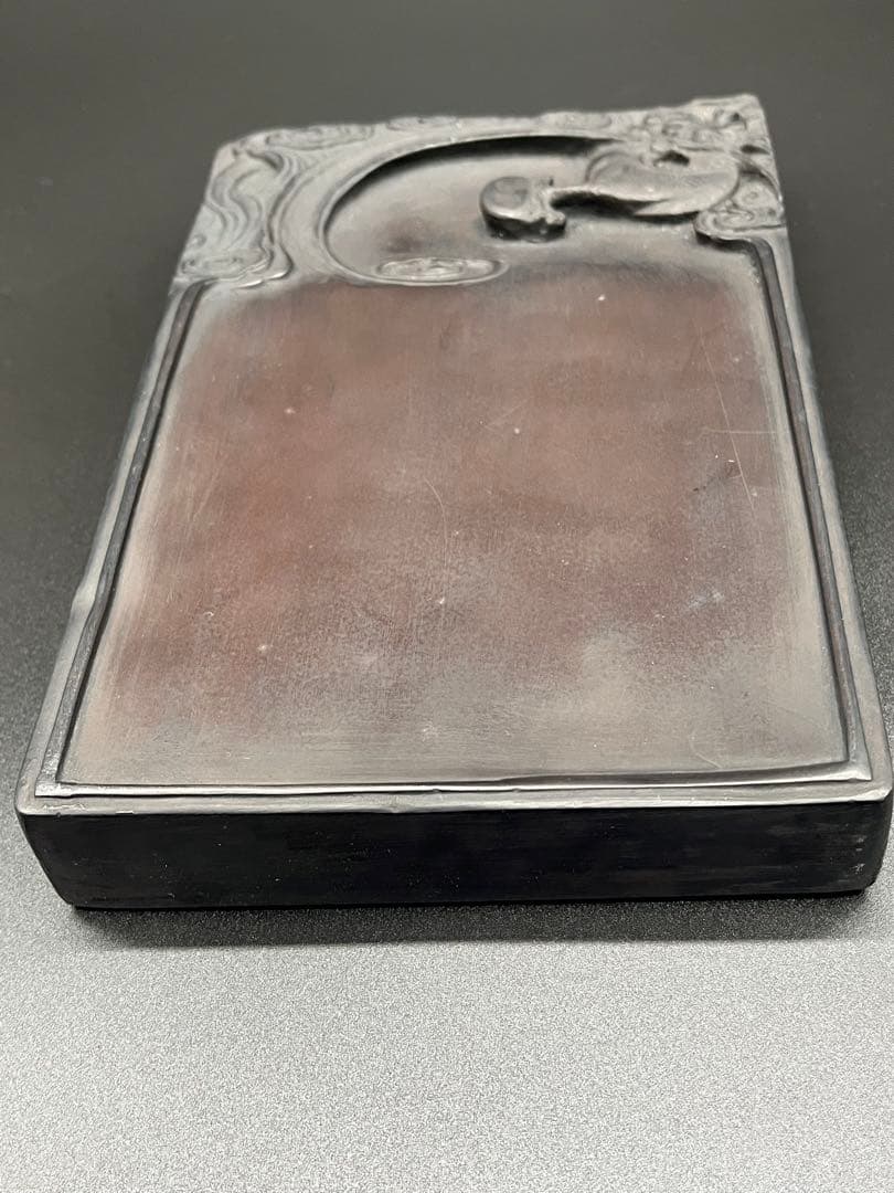 端渓硯 20×13cm 大型 龍彫刻 裏面銘あり 重量約1.5kg